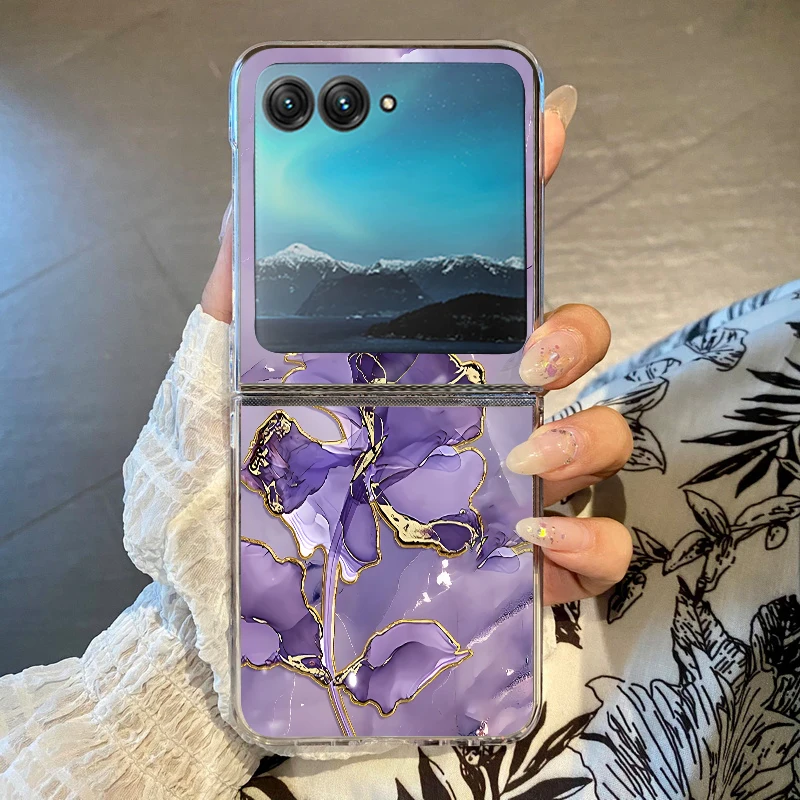 Colorful Marble Patterned Shockproof Folding Phone Case - Clear Hard PC Cover