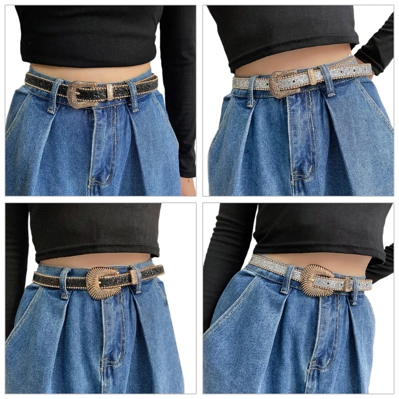 Adult Waist Belt with Full Sequins PU Leather Belt for Street Culture Enthusiast