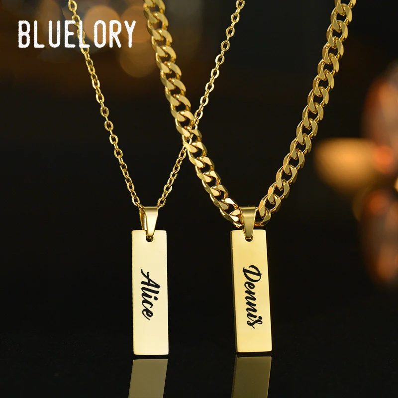 

Bluelory Personalized Couple Name Necklace GoldColor Stainless Steel Engrave Date Names For Lovers Women Men Custom Jewelry Gift