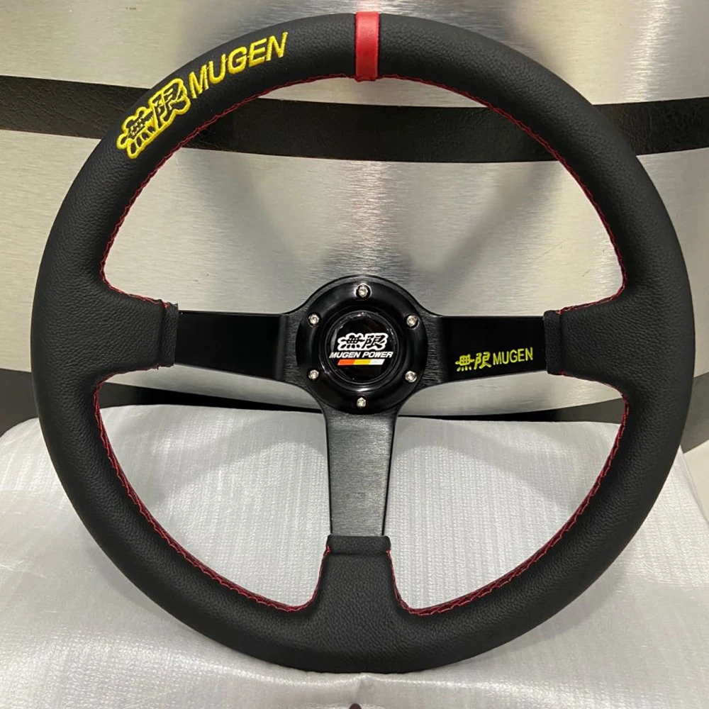

JDM Mugen Steering Wheel 14inch Deep Dish Real Leather Rally Tuning Racing Steering Wheels Drifting For Honda Civic Fit Type R