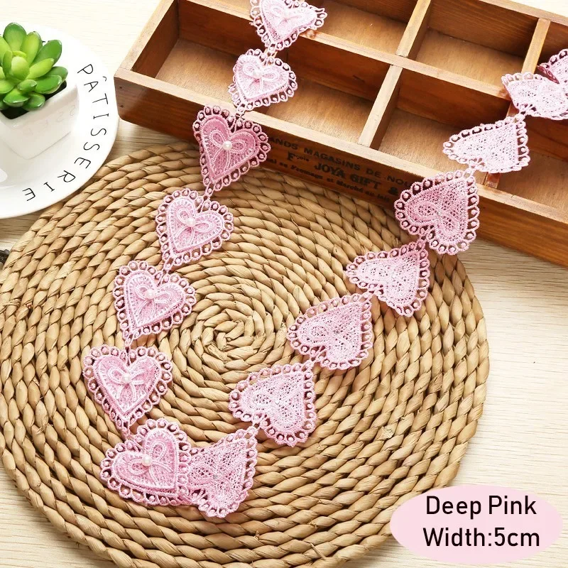 Lace Ribbon Fabric Trim Heart Bowknot Embroidery DIY Handmade 5CM Width for Clothes Dress Hat clothing accessories 1 yard/lot