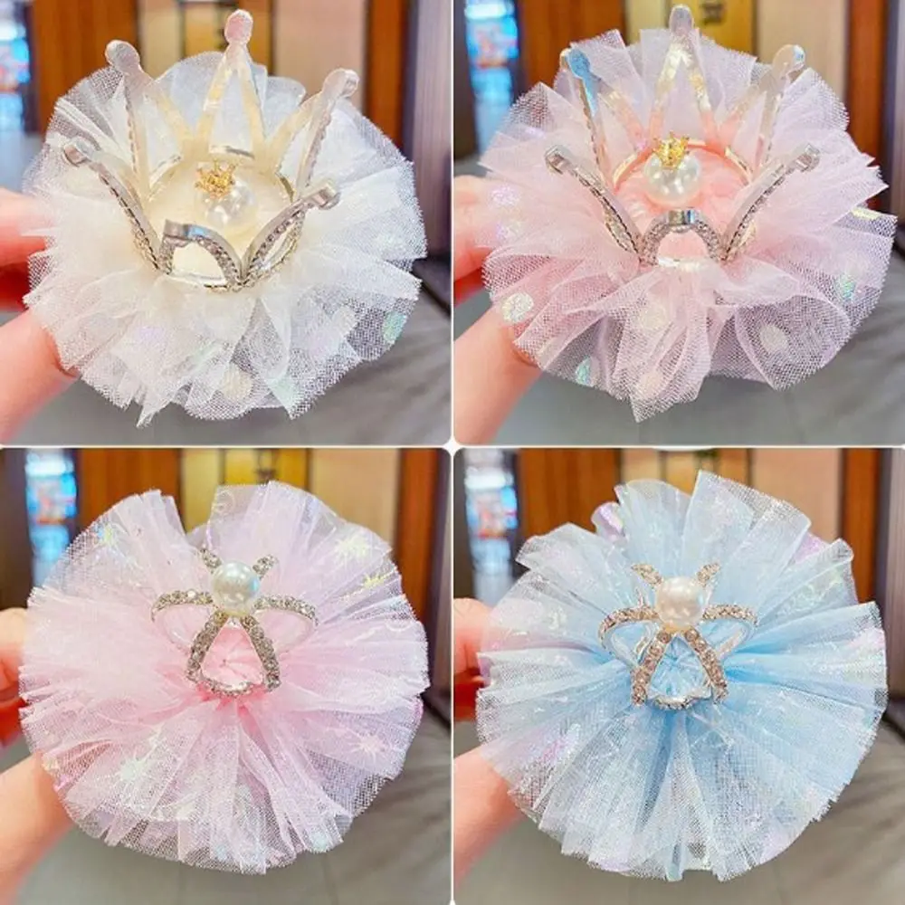 Fashion Sweet Lovable Gauze Pearl Tiara Rhinestone Alloy Girl Hairpin Hair Accessory Hair Clip Headwear