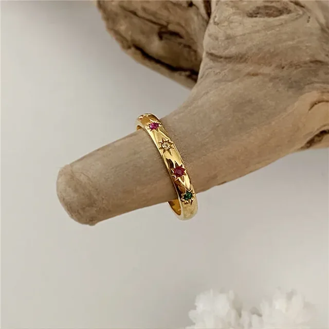 2 pièces/ensemble en acier inoxydable couleur arc-en-ciel cubique Zircon pierre bagues pour femmes INS couleur or étanche étoiles anneau bijoux