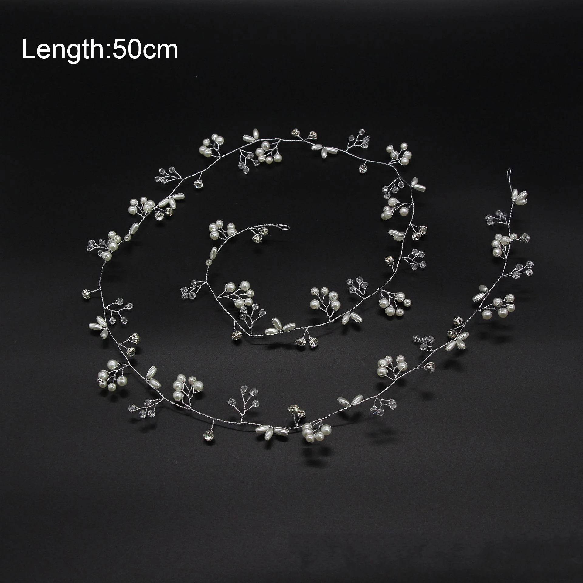 Kristallperle Braut Tiaras Haarbänder Haarnadeln Stirnbänder Brautjungfer Diamante Haarranke Zubehör Hochzeitsschmuck 35 cm Kopfbedeckung – Detail 7