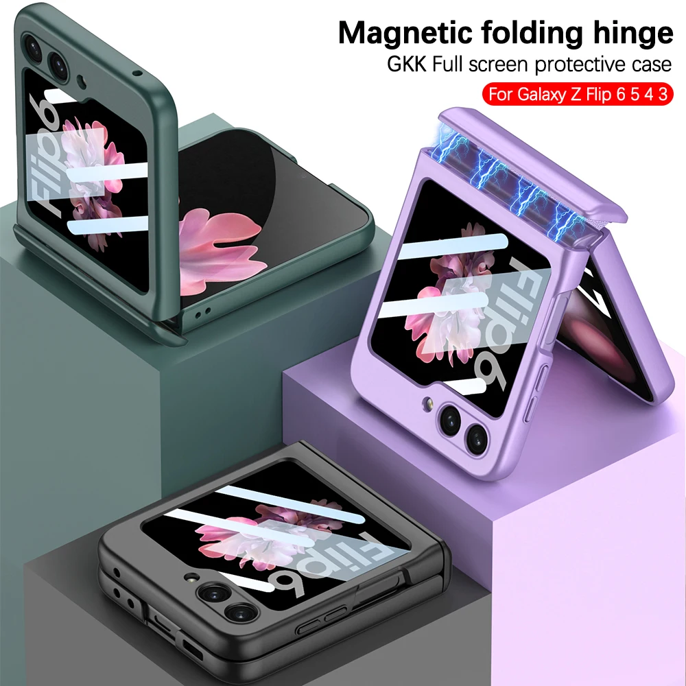 Magnetic Hinge Protection Matte Shockproof Hard Phone Case with Outer Screen Glass