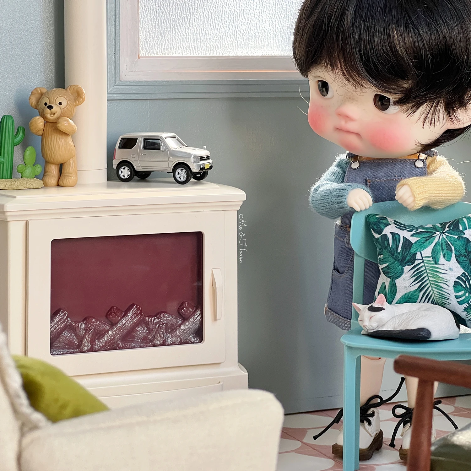 1/6 bjd ob11 miniature dollhouse furniture Mini model Free standing fireplace/simulated flame fireplace 4