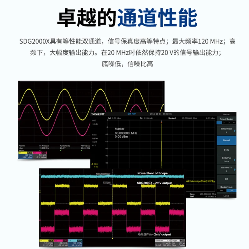 Siglent SDG2122X 임의 파형 발생기 120MHz 듀얼 채널 1.2GSa/s 샘플링 사인파 16비트 진폭 해상도 1Hz
