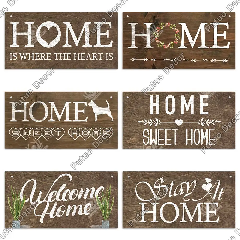 Putuo Decor Home Signs Wooden Hanging Signs Family Wooden Sign Plaque Wood Home Decor Gifts Living Room Door Decoration door sign wooden sign