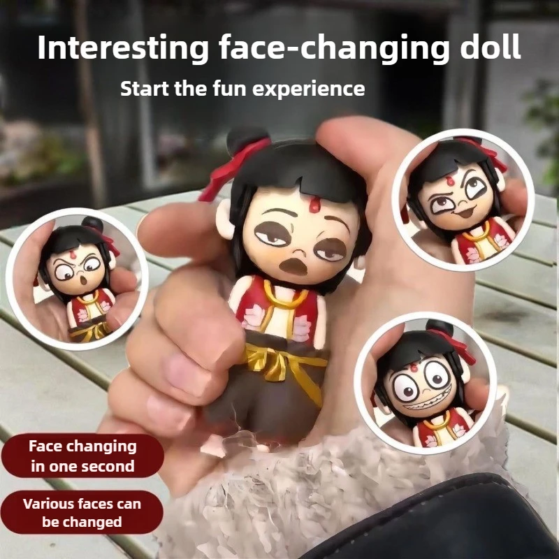 Nezha Face-Changing Toy Stress Relief Keychain Desk Decor for Kids Adults Chinese Mythological Meme Gift with Fun Expressions