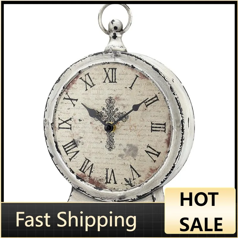 

Stonebriar Large 12 Inch Decorative Battery Operated Table Top Clock with Roman Numerals and Antique Finish, 12", Worn White