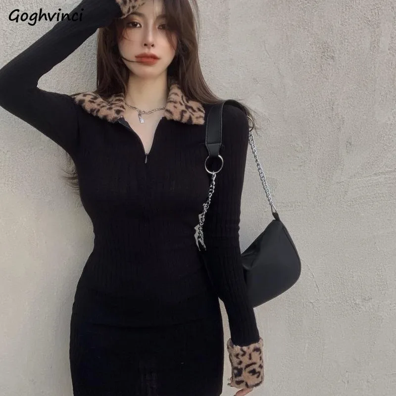 

Leopard Knitted Sexy Dresses Women Korean Fashion Thicker Patchwork Slim Streetwear Y2k Clothing Vestidos De Mujer Chic Daily