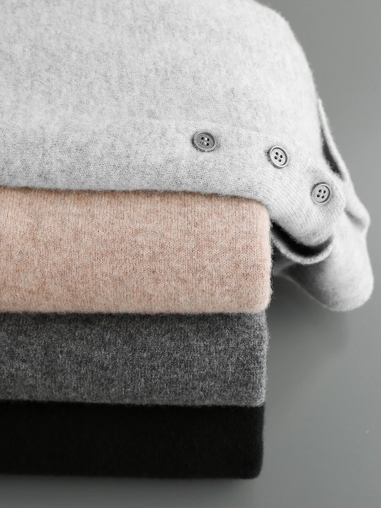 Luxury Men Cashmere Sweater 100% Merino Wool Buttoned Pullover Autumn Winter Polo Collar Knitwear Male Casual Warm Jumper Tops 6