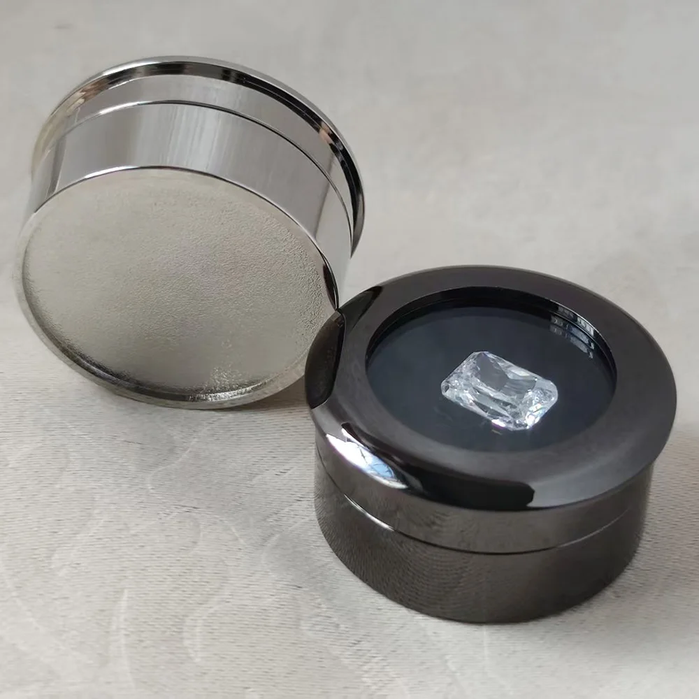 Black Round Diamond Display Box Stone Gem Storage Case Store Show Gemstone Organizer Silver Metal Diamond Gift Packaging Box