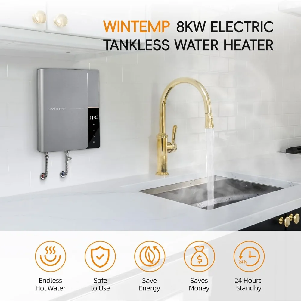 WINTEMP Tankless Water Heater Electric 8KW 240Volts, Endless On-Demand Hot Water, Self Regulating-Wigital Temperature Display