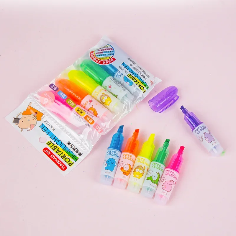 24PCS 휴대용 형광펜 귀여운 미니 DIY 펜 학생 컬러 Marke 편지지