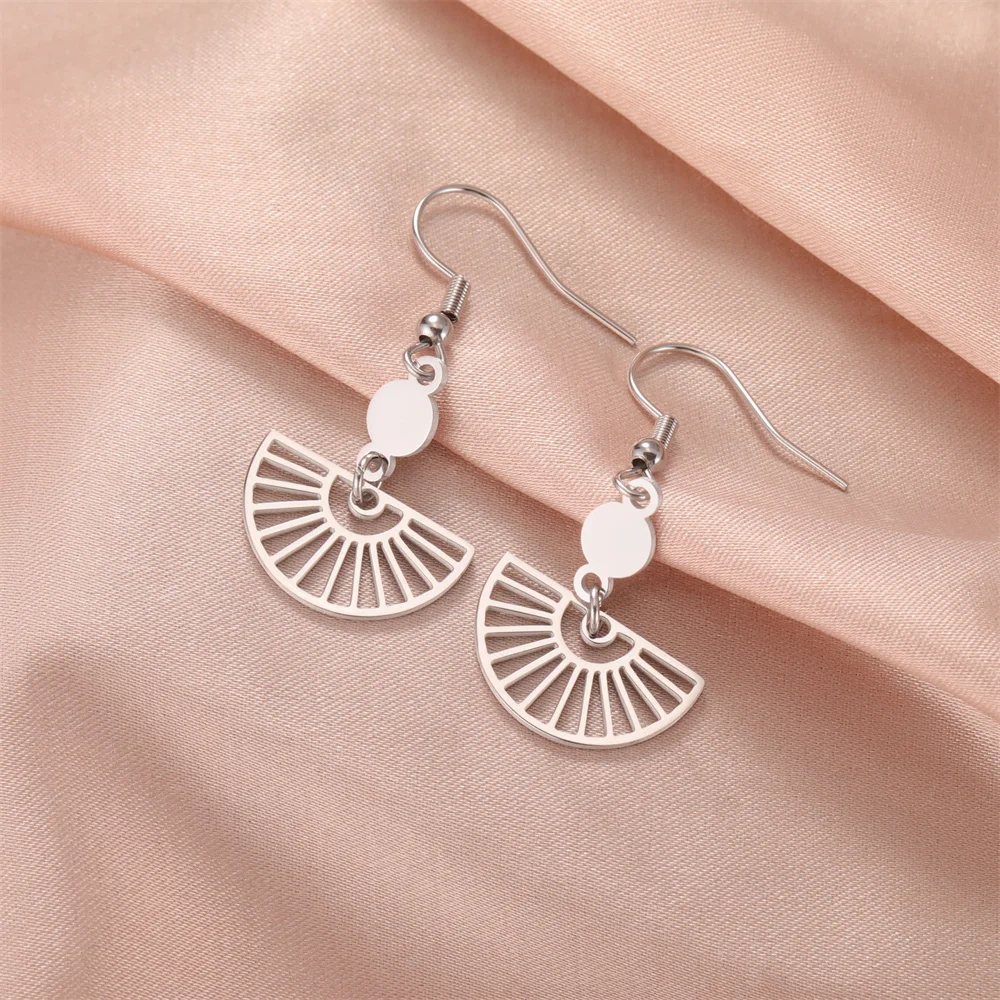 Halbrunde Form Fan Anhänger baumeln Creolen Frauen Mädchen geometrische böhmische Edelstahl Schmuck Geburtstag Party Geschenke – Detail 6