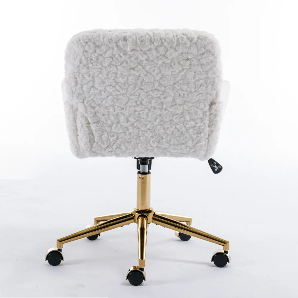 Artificial rabbit hair Home Office Chair with Golden Metal Base,Adjustable Desk Chair Swivel Office Chair,Vanity Chair(Beige) 3
