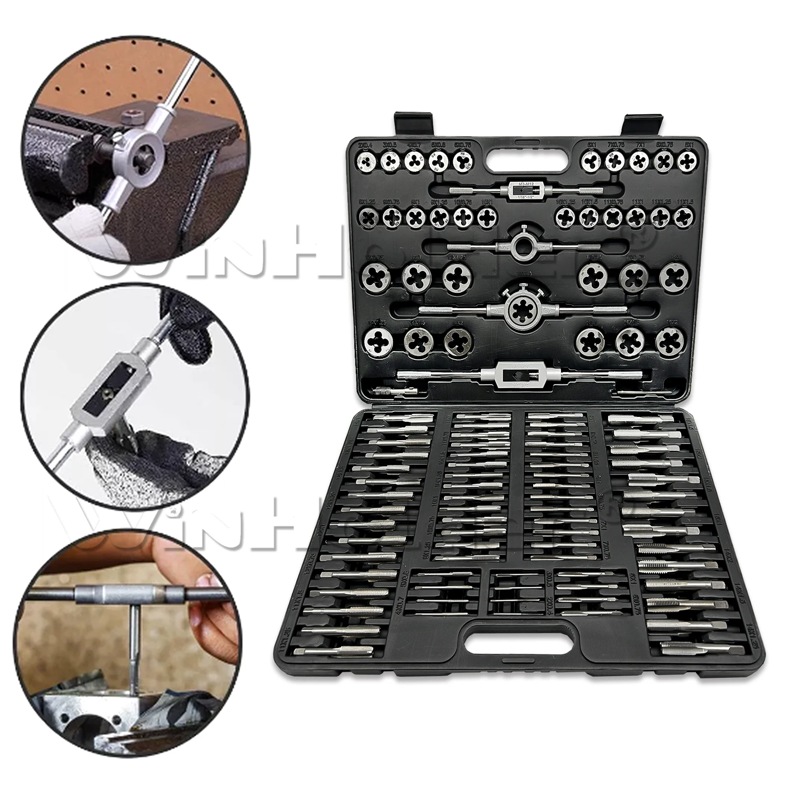 110PCS Metric Tap and Die Set M12 - M18 Bearing Steel Taps Die Wrench Tools Bearing Steel Threading Tool Car Garage Kits