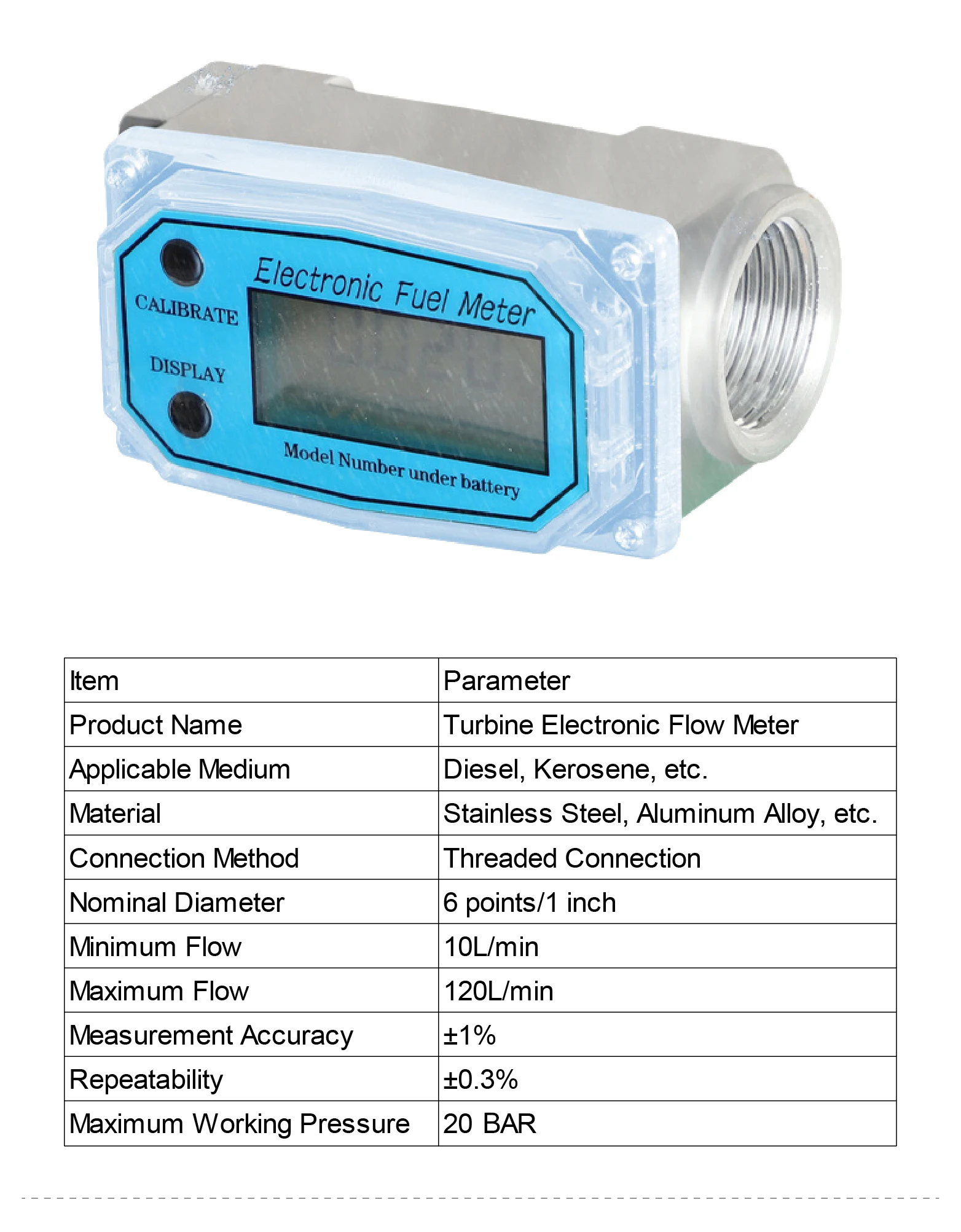 Electronic Turbine Fuel Flow Meter G3/4 G1 G1.5 G2 Inch Diesel Petrol Water Digi