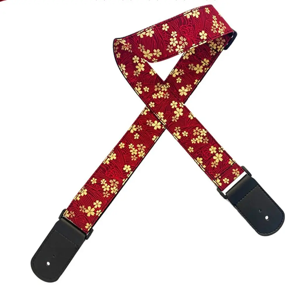 Vintage Gitarrengurt, bestickter Druck, roter Kranich, E-Gitarrengürtel, Kirschblüten-Schmetterling, Gitarren-Schultergürtel – Detail 19
