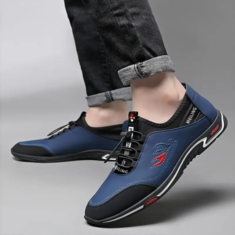 Leather Shoes Men Loafers Men's Leather Shoes Spring Casual Soft Leather Breathable Lace Up Shallow Cut Board