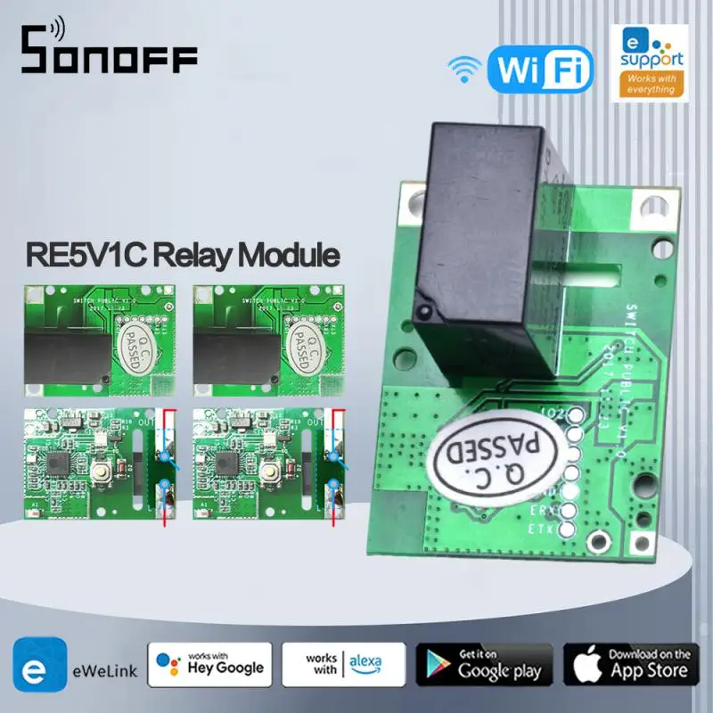 

SONOFF RE5V1C Wifi DIY Switch 5V DC Relay Module Smart Wireless Switches Inching/Self-locking APP/Voice Remote ON/OFF Modules