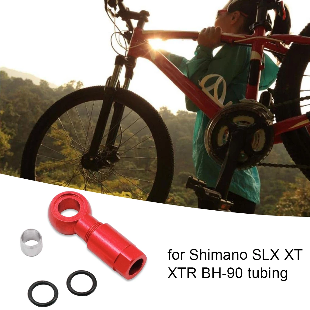 Sostituzione del connettore del tubo del freno a disco idraulico in lega di alluminio delle teste di oliva dell'ago dell'olio per Shimano SLX/XT/XTR/BH-90 rosso