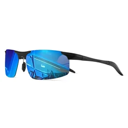 Vintage - Inspired Semi - Rimless Polarized Sunglasses with Lightweight Frame & Spring Hinges, UV Protection (C6 - blue mirror)