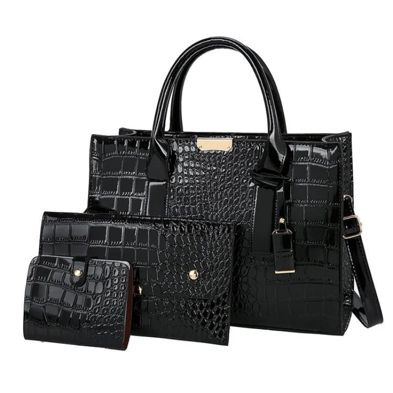 

Three-piece package for mother and son Crocodile print large capacity shoulder bag crossbody handbag