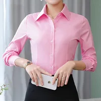 Femmes élégantes chemises femme chemise blanche à manches longues Blouse bureau dame affaires rose chemises bouton solide femmes travail Blouses hauts 4
