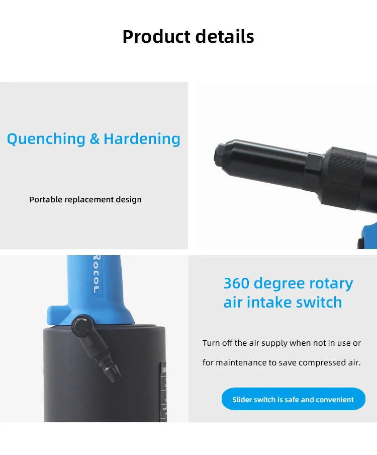 Pneumatic Rivet Gun Industrial Self-Priming Core-Pulling Heavy Duty Air Rivet Gun Stainless Steel Automatic Riveting Tools