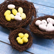 

2022 New Easter Braided Rattan Nest Simulation Quail Egg Bird Nest Decoration Crafts for Easter Party Home Garden Decoration