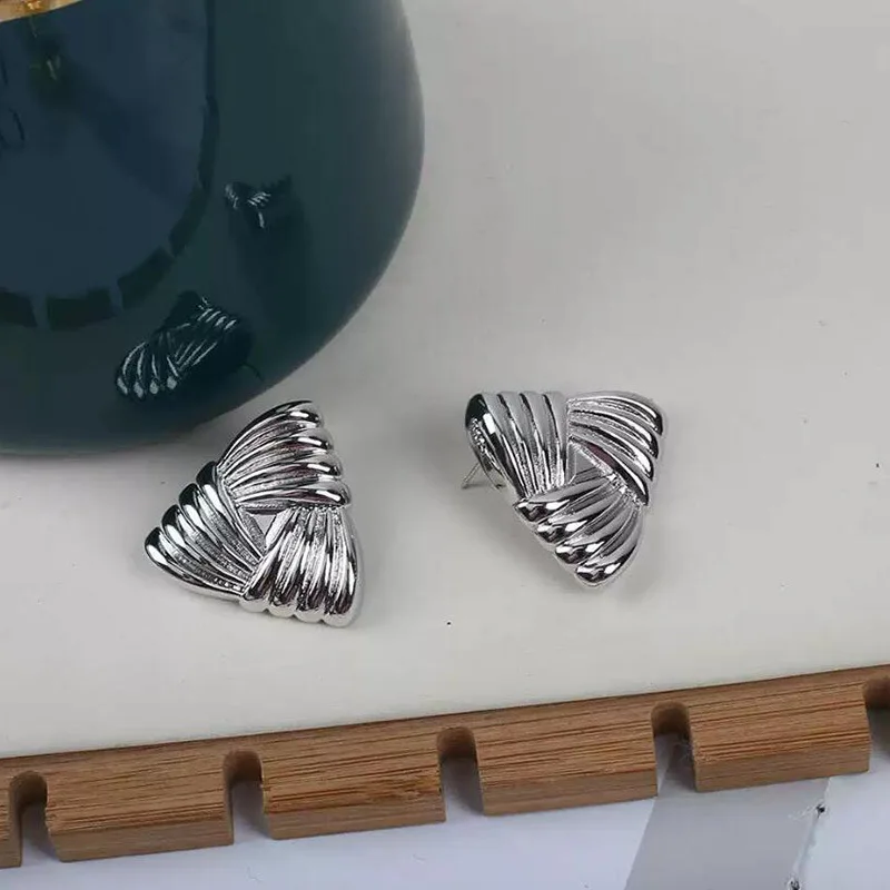 Geometric Texture Triangle Metal Earrings Stainless Steel Waterproof Fashion Trendy Ladies Valentine Gift