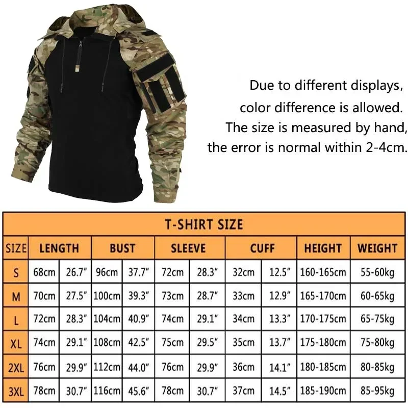 Outdoor Hiking Shirts Camo Combat T-Shirt Hooded Men Tactical Shirt Airsoft Paintball Training Hunting Clothes Wear-resisting 2