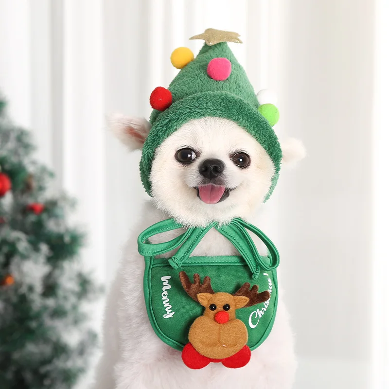 Christmas Dog Hats Puppy Dog Bib Santa Claus Elk Pet Costumes Lovely Autumn and Winter Clothes Cat Hat Big Dog New Year Dress Up