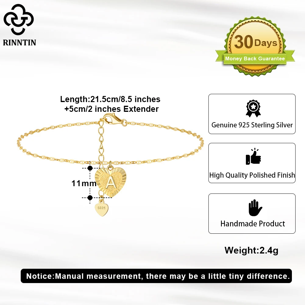 Rinntin 14K Gold Plated Sterling Silver Layered Letter A To Z Anklet for Women Initial Ankle Foot Chain Beach Jewelry SSA08