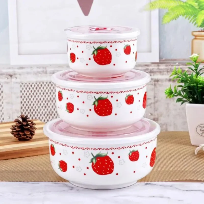 

3PCS/Set New Bone China Lunch Box Ceramic Fresh-Keeping Bowl With Lid For Microwave Oven Sealed Bowl Food Storage Bowl