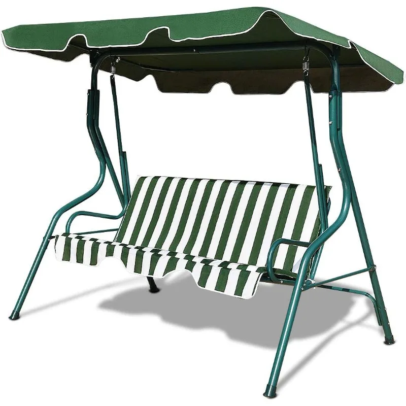 3 Person Porch Swing, Patio Swing with Removable Cushion & Powder-Coated Steel Frame, Outdoor Swing with Canopy