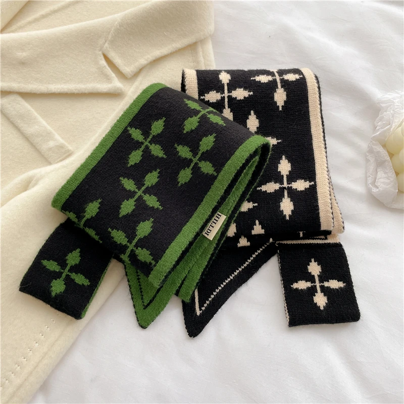 Marke Winter Kaschmir Gestrickte Schal für Frauen Design Drucken Warme Halstuch Bandana Dame Lange Dünne Schals Hals Krawatte_voghion.com