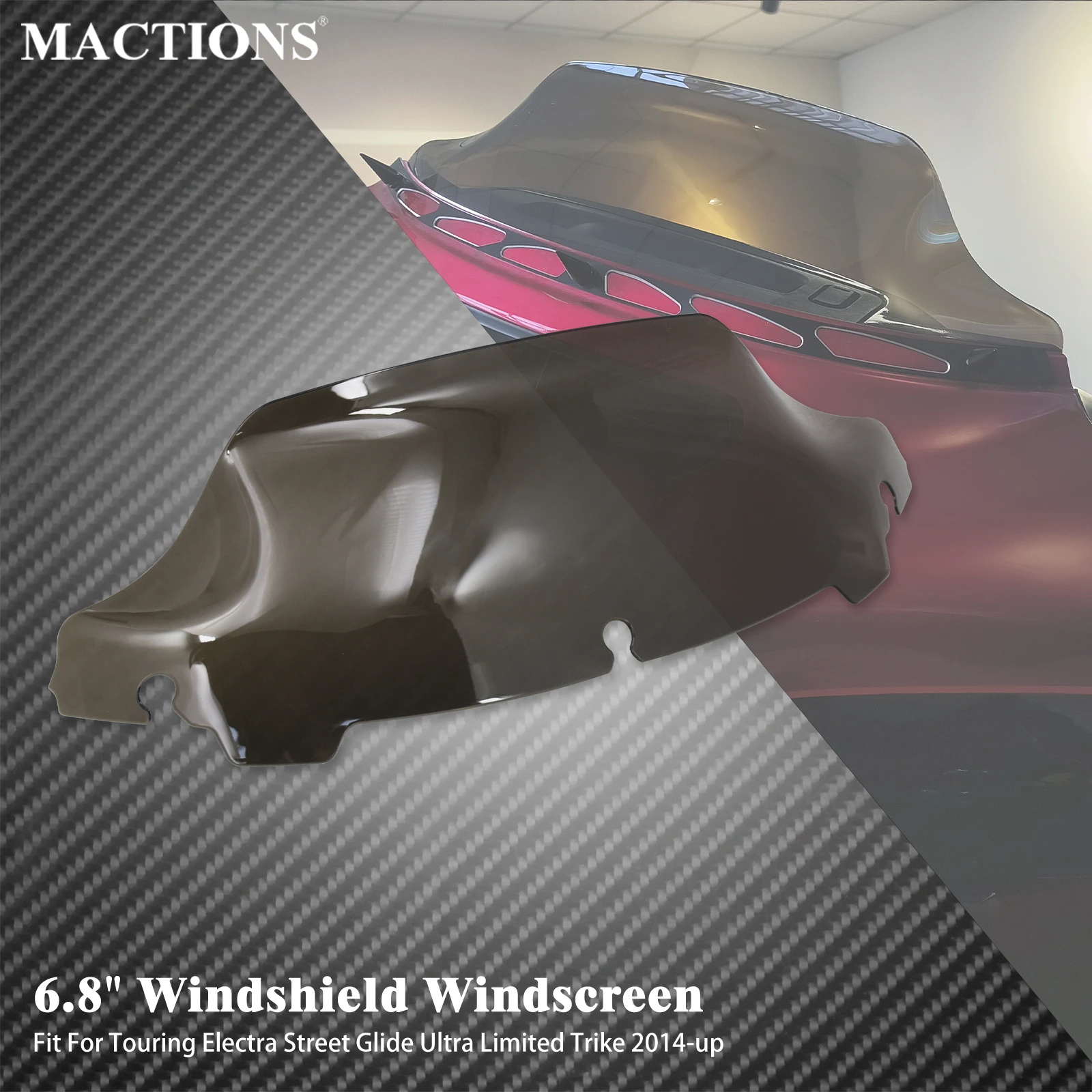

Motorcycle Windscreen 6.8" Fairing Wind Deflector Upper Windshield For Harley Touring Street Electra Glide FLHT Ultra 2014-2023
