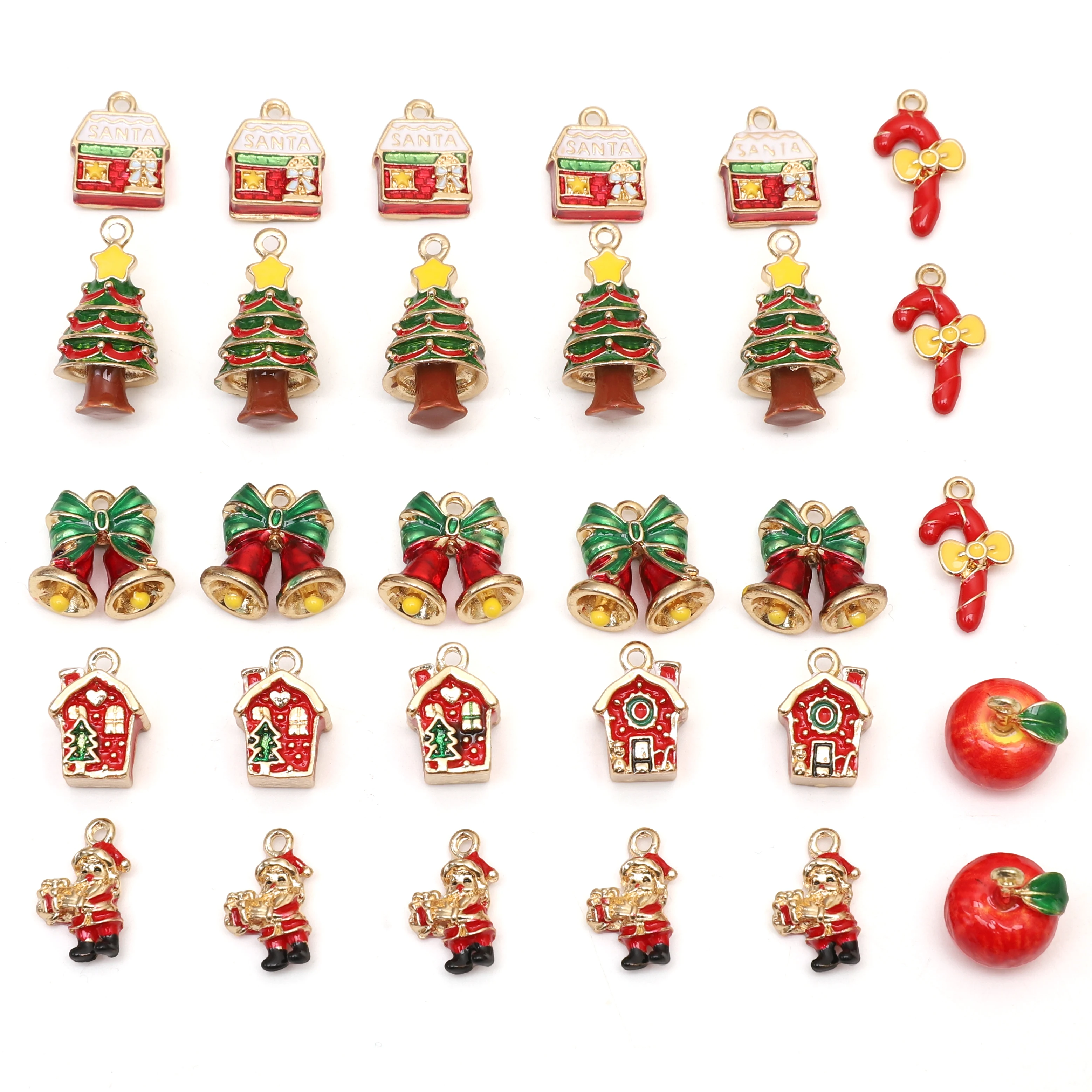 1 stücke Nette Cartoon Weihnachten Charms Mehrfarbige Emaille Santa Claus Schneemann Gold Farbe Metall Anhänger DIY Machen Halskette Schmuck – Detail 7