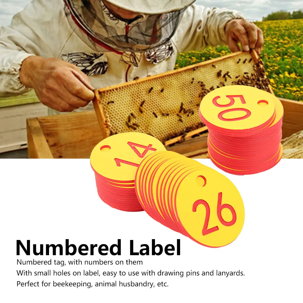 Beekeeping Tools Beekeeping Accessories 1-100 Beehive Tags ABS Round Numbered Sign Labels with Hole Livestock Accessory Beehive Mark Board Tag