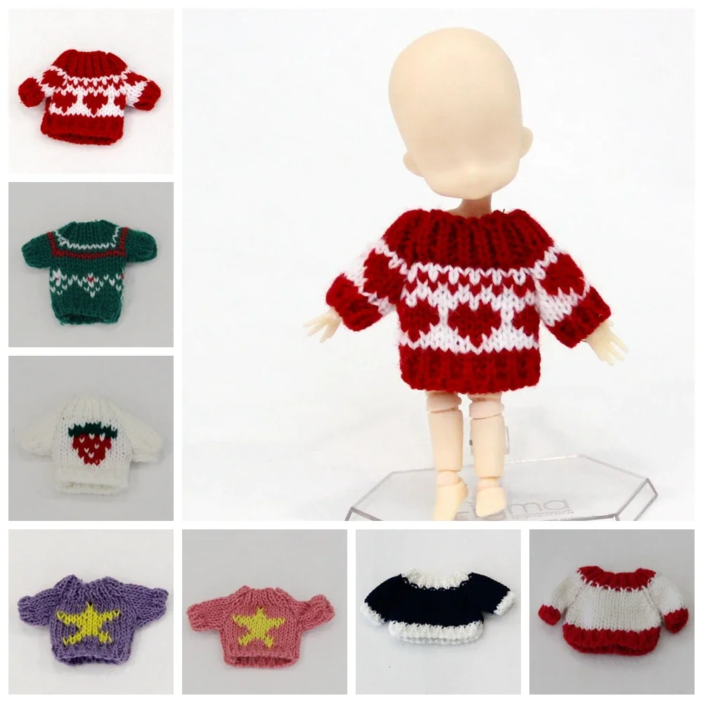 Strawberry Star Pattern Handmade Knit Sweater Clothes Sweater Doll Accessories for dolls 1/12 OB11 12cm Doll