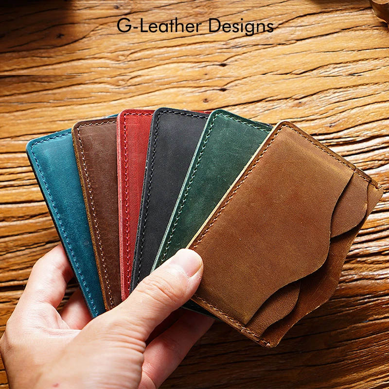 Luxury Genuine Leather Credit Card Holder Crazy Horse Leather Card Wallet ID Case With 5 Slots Wedding Birthday Gift