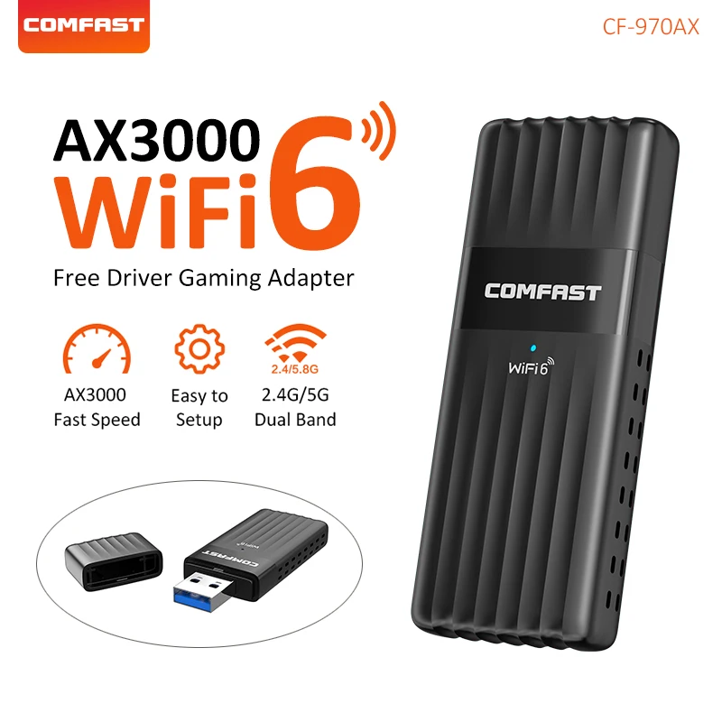 

WiFi 6 AX3000 USB Adapter 3000Mbps Dual Band 2.4G/5GHz Wireless Gaming Network Card Wi Fi Dongle PC Laptop Win10/11 Driver Free