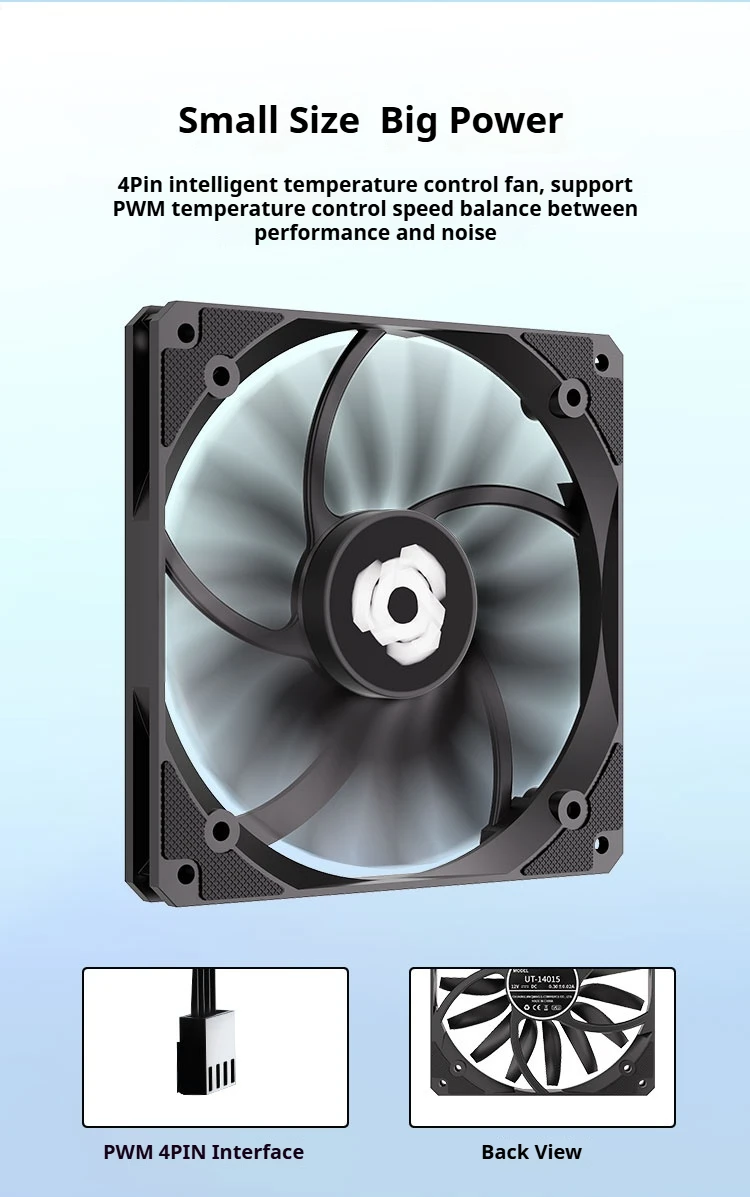 UT-14015 140mm PC Cooling Fan, PWM 300-1100RPM, 15 blades, Equipped with FDB Bea