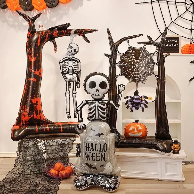 1 stücke Halloween Riesen Kürbis Skelett Stehenden Ballon Haus Hexe Toten Baum Aufblasbare Folie Ballon Halloween Party Deco Supplie – Detail 5