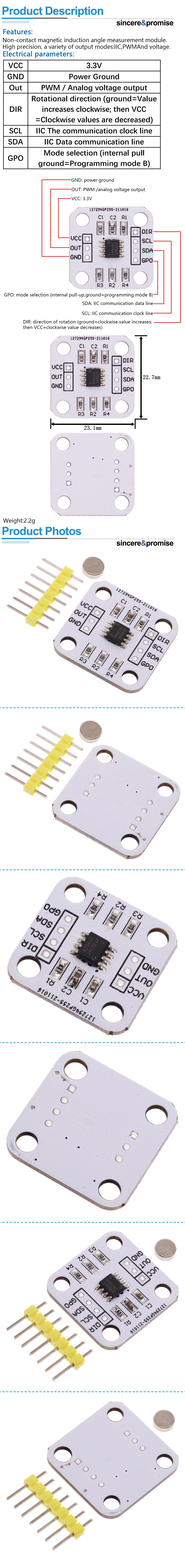 AS5600 Magnetischer Encoder Magnetisches Induktionswinkelmesssensormodul IIC PWM Spannung 12Bit Hohe Präzision für Aduino – Detail 3