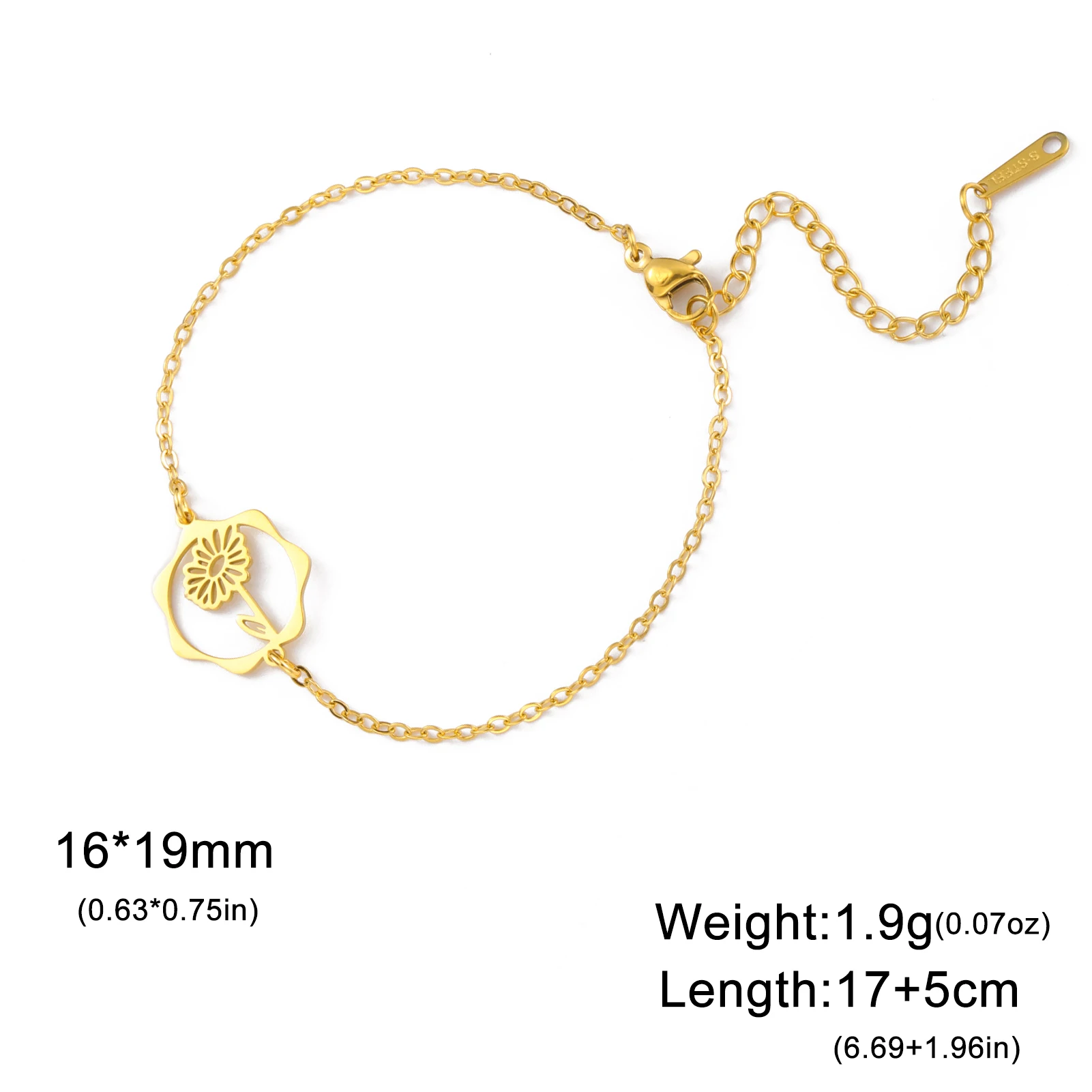 Unift Floral Birth Flower Charm Bracelet - Stainless Steel Cosmos & Poppy Design, Trendy Minimalist Jewelry