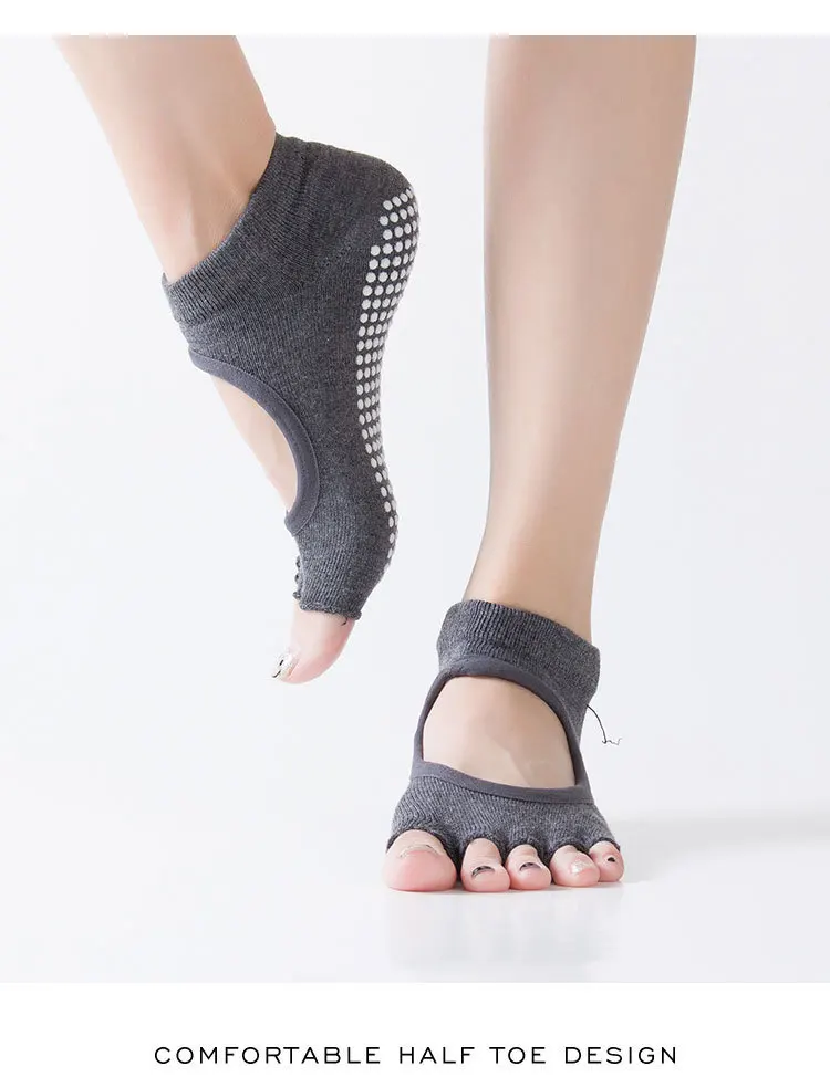 3 Paar Yoga-Socken für Damen mit geteilten Zehen, rutschfeste Pilates-Socken, Halbzehen-Knöchelsocken für Sport, Fitness und Ballett mit Zehenabtrennung – Detail 9